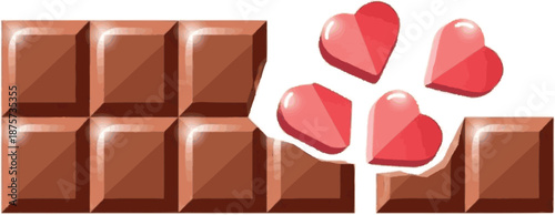 Chocolate bar with heart shapes, representing love and sweet treats, perfect for Valentine's Day or a symbol of affection