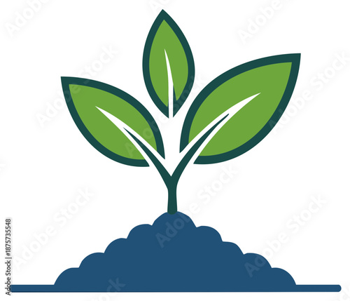 Simple graphic illustration of a small plant growing in a mound of earth