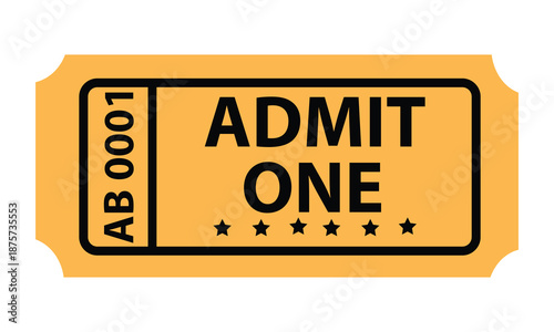 Vintage circus Admit One ticket with serial number. Cinema, carnival, theater ticket icon, isolated on white background. Vector illustration