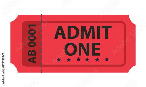 Vintage circus Admit One ticket with serial number. Cinema, carnival, theater ticket icon, isolated on white background. Vector illustration