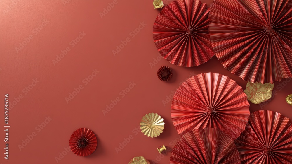 Obraz premium Red paper fans Chinese New Year banner
