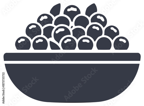 Simple glyph icon of a bowl filled with fresh berries. Healthy food, snack, or breakfast concept