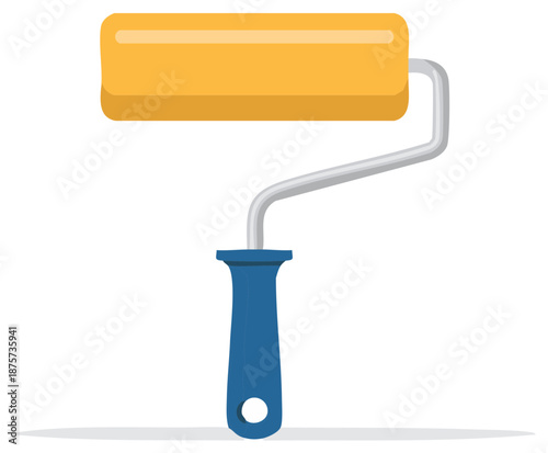Paint roller with yellow roller and blue handle for painting walls or fences