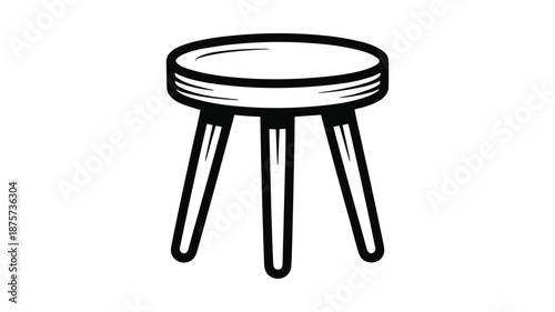 Simple black and white of a three-legged stool with a round seat stool three-legged stool furniture minimalist furniture