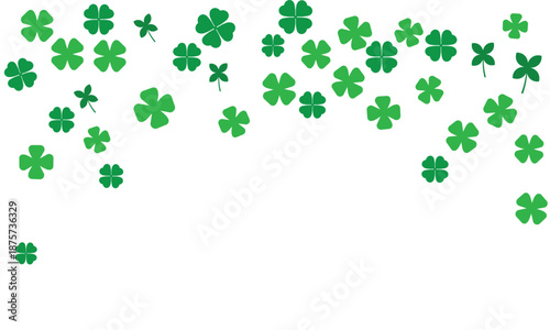 Foto Falling green shamrocks and four-leaf clovers isolated on white background