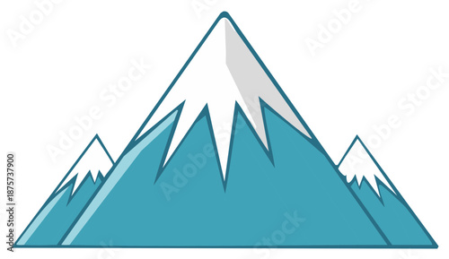 Illustration of Snowy Mountain Peaks, Simple Design of Blue Mountain Landscape