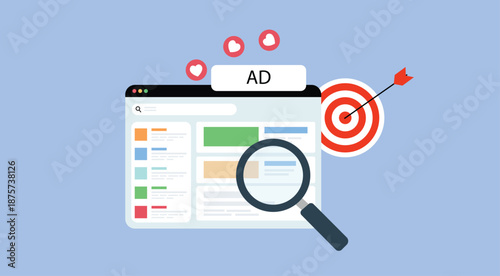 Digital Advertising Target Marketing SEO Analytics Vector Illustration