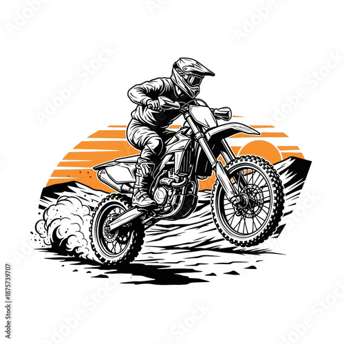 Dirt bike rider in action on a sunset background