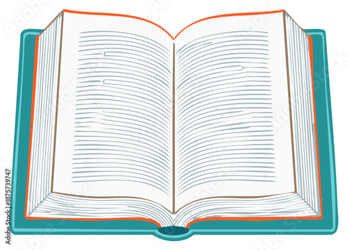 Open Book Illustration with Faux Text Lines and Turquoise Cover,  Literature and Education