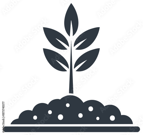 Simple vector icon of a young plant sprout growing from fertile soil