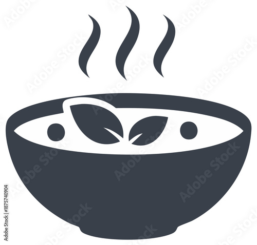 Steaming Bowl of Soup with Leaves and Dots Vector Illustration