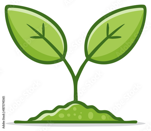 Cartoon illustration of a green plant sprout growing out of a mound of dirt symbolizing nature and new beginnings