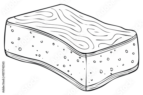 Outline drawing of a rectangular porous cleaning sponge household tool