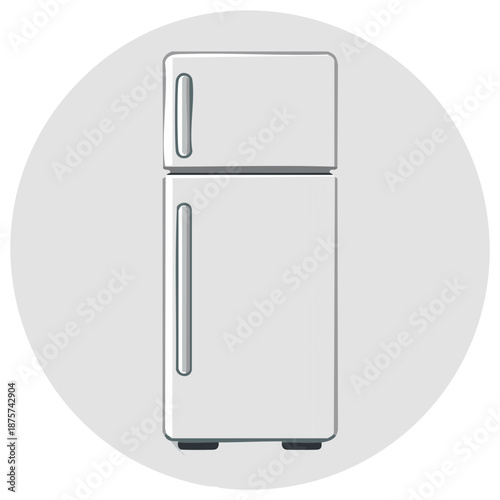 Isolated Refrigerator Appliance Depicted in a Simple Cartoon Style over Gray Background Household Chores and Food Storage