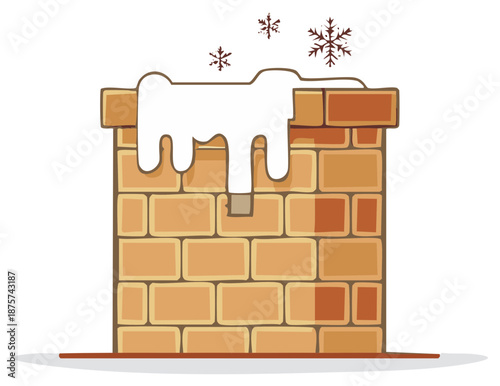 Illustrated chimney with snow and snowflakes vector graphic