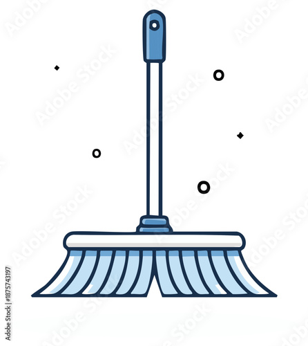 A simple blue and white cleaning broom cartoon illustration for household chores
