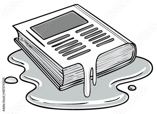 Conceptual illustration of an old book melting and dripping into a liquid puddle