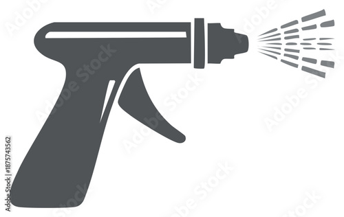Modern minimal vector graphic of a trigger spray bottle spraying liquid