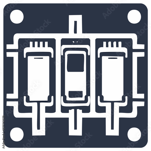 Simplified schematic of electronic component with connection lines and elements, graphic design