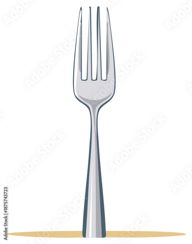 Illustration of a single metal fork with tines, used for eating, isolated, vector