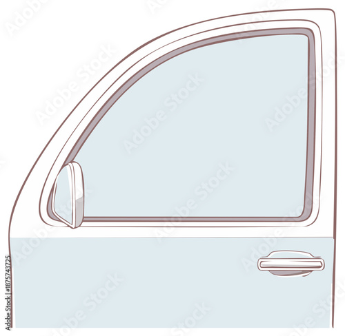 Clean Illustration of a Car Door Window Side Mirror and Door Handle