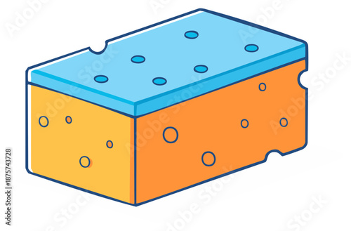 Cartoon Sponge with Blue and Orange Colors for Cleaning Tasks, Cute Illustration