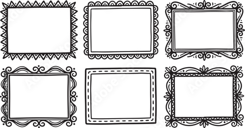 Collection of six unique ornate rectangular frames with various decorative borders and patterns for design and illustration
