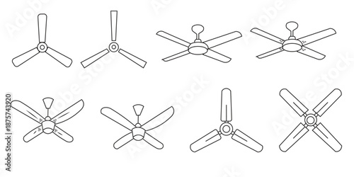 Detailed illustrations of various ceiling fan blade configurations
