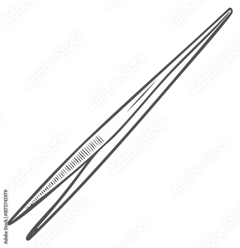 Detailed drawing of tweezers, medical instrument illustration