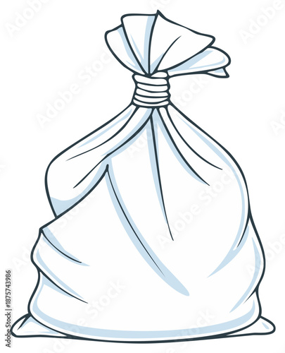 Cartoon illustration of a tied off white sack bag filled with contents
