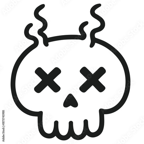 Dead Skull with X Eyes Icon, Funny Cartoon Vector