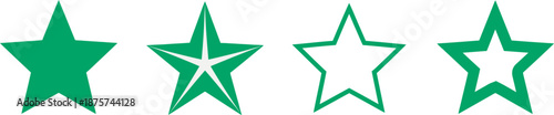 A collection of seven green stars on a white background with one star having a white center
