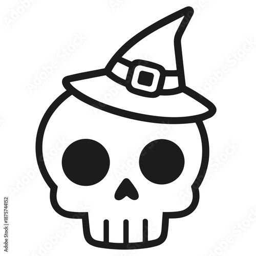 Witch Hat Skull Icon, Halloween Cute Vector
