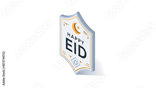 Joyful Eid Celebration: A beautifully designed sign featuring a crescent moon and star welcomes the joyous occasion of Eid. 