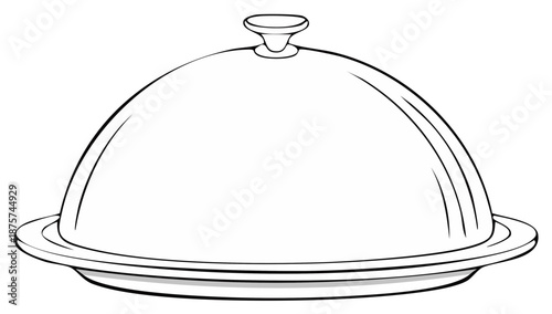 Elegant Restaurant Food Cloche on Serving Plate Outline Drawing