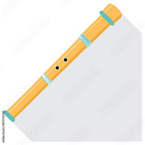 Traditional bamboo flute with finger holes and decorative bands isolated on a light grey background