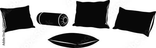 Silhouette vector set of 5 pillow types throw pillow bolster lumbar cushion floor cushion and sleeping pillow