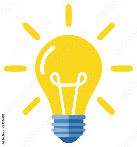 Bright yellow lightbulb illustration with glowing light rays symbolizing a new idea or innovation