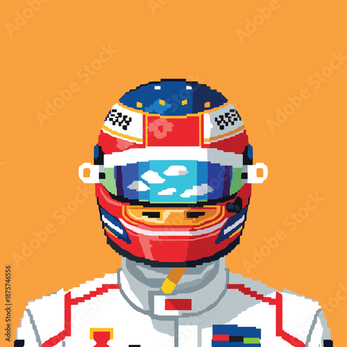 Pixelated formula one race driver icon logo flat vector design