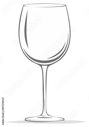 Simple outline of empty wine glass with shadow.  Elegant design element.