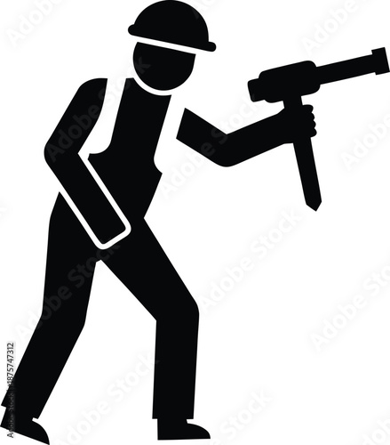 Worker using jackhammer silhouette vector art illustration and minimal black and white design