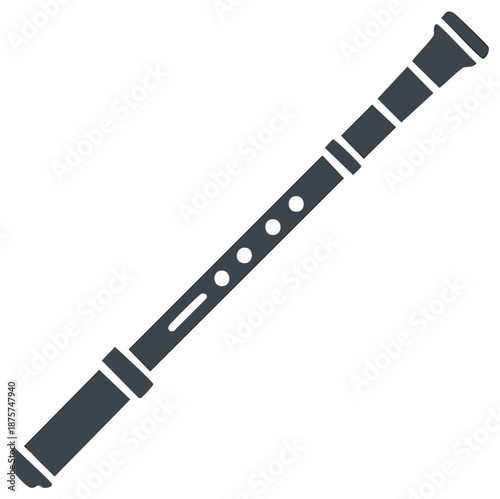 Simple flute woodwind instrument glyph vector icon for music