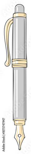 Classic silver and gold fountain pen with a visible nib vector drawing