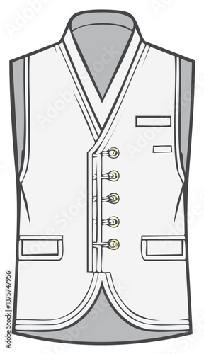Vector illustration of a white vest with a collar and decorative buttons