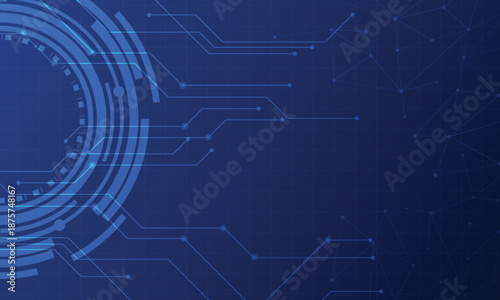 Blue abstract technology background with circuit elements and network connections