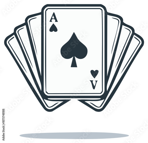 Ace of Spades and Playing Cards Fan Silhouette for Casino and Gambling Themes