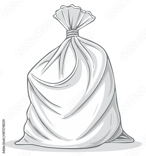 Illustrative bag with drawstring in white, vector hand drawn illustration