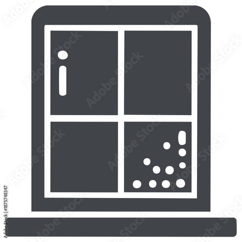 Digital window frame interface with information alert and data dots icon