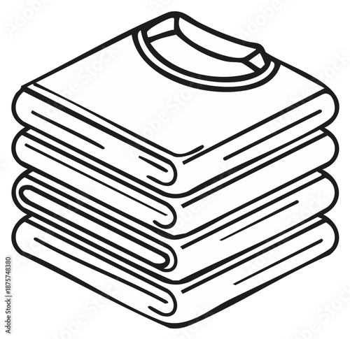 Clean folded t shirts stacked neatly in a pile line art graphic