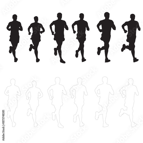 Marathon runner vector pack – Male athletes jogging front view for sports competition design